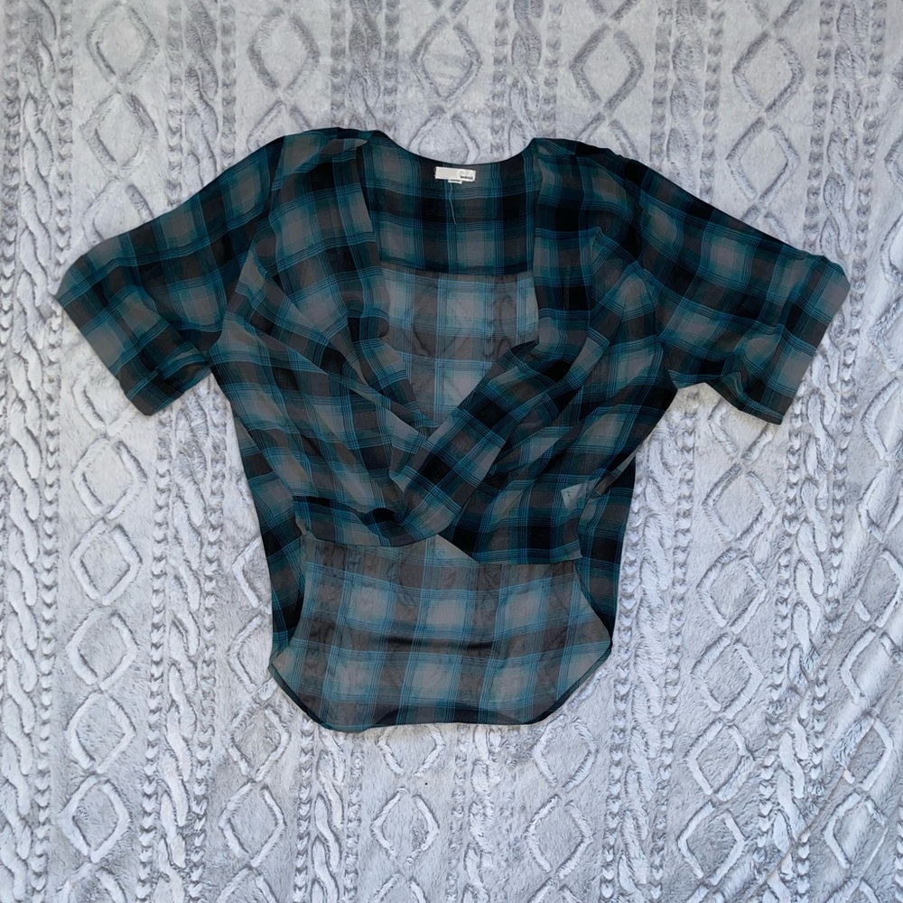 Garage Blue Plaid High-Low Chiffon